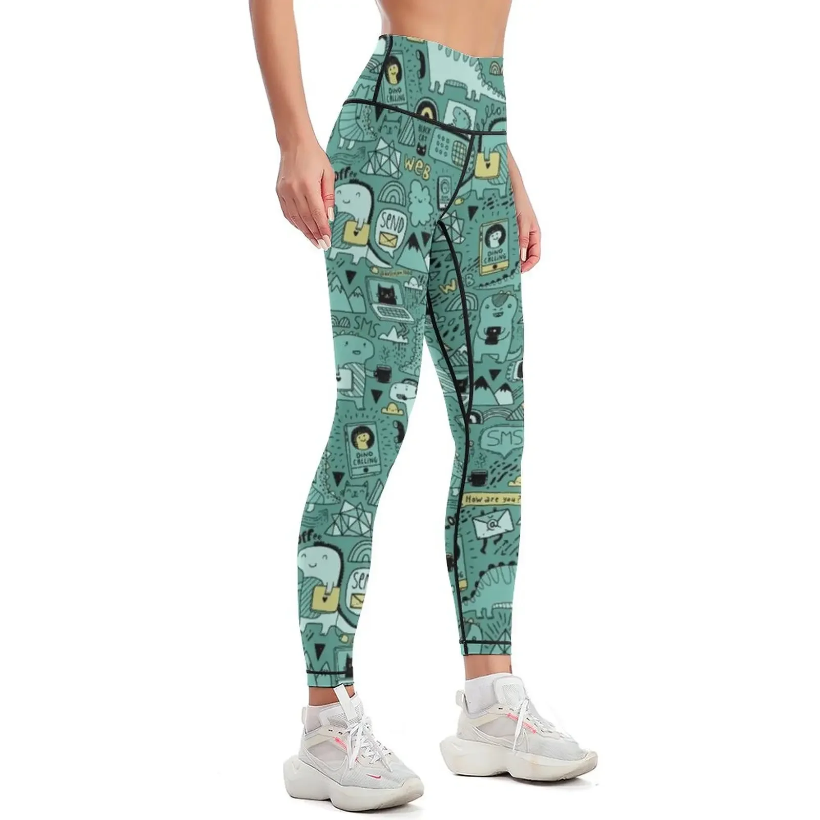 Communication Dinosaurs. Leggings workout clothes for exercise clothing for Fitness's gym clothes Womens Leggings