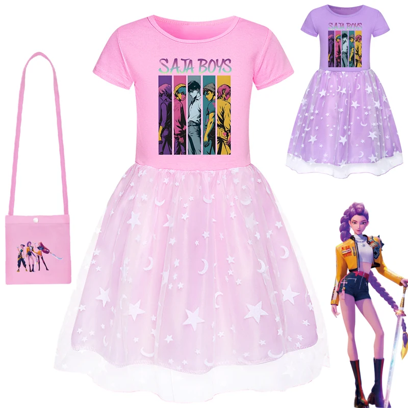

Movie Kpop Demon Hunters Kids Clothes Rumi Zoey Mira Cosplay Girls Dress Printing Halloween Performance Dress