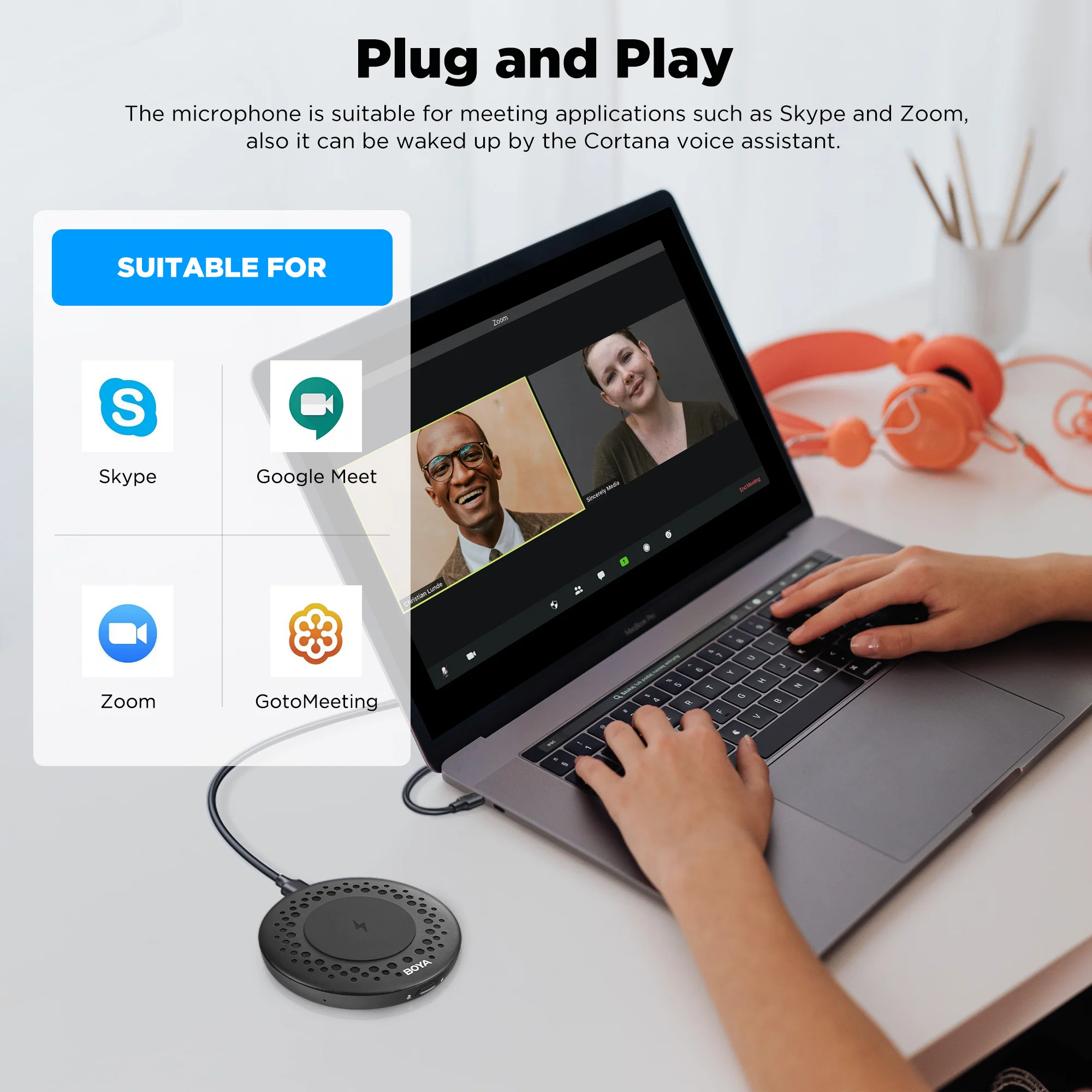 BOYA Blobby USB Conference Meeting Microphone with Wireless Charger for Android Smartphone Type-C Devices Mac Windows Computer