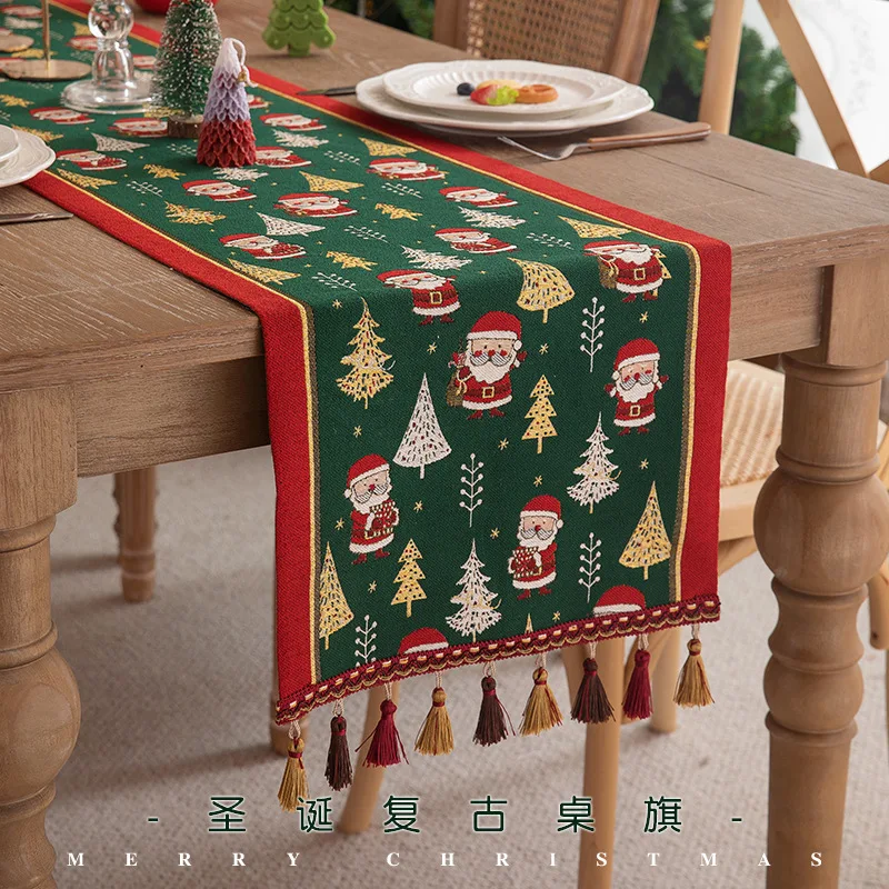 Christmas Color Table Flag American Retro Christmas Restaurant Atmosphere Decoration Tassel Cover Edge Cabine Bed Tail Flag New