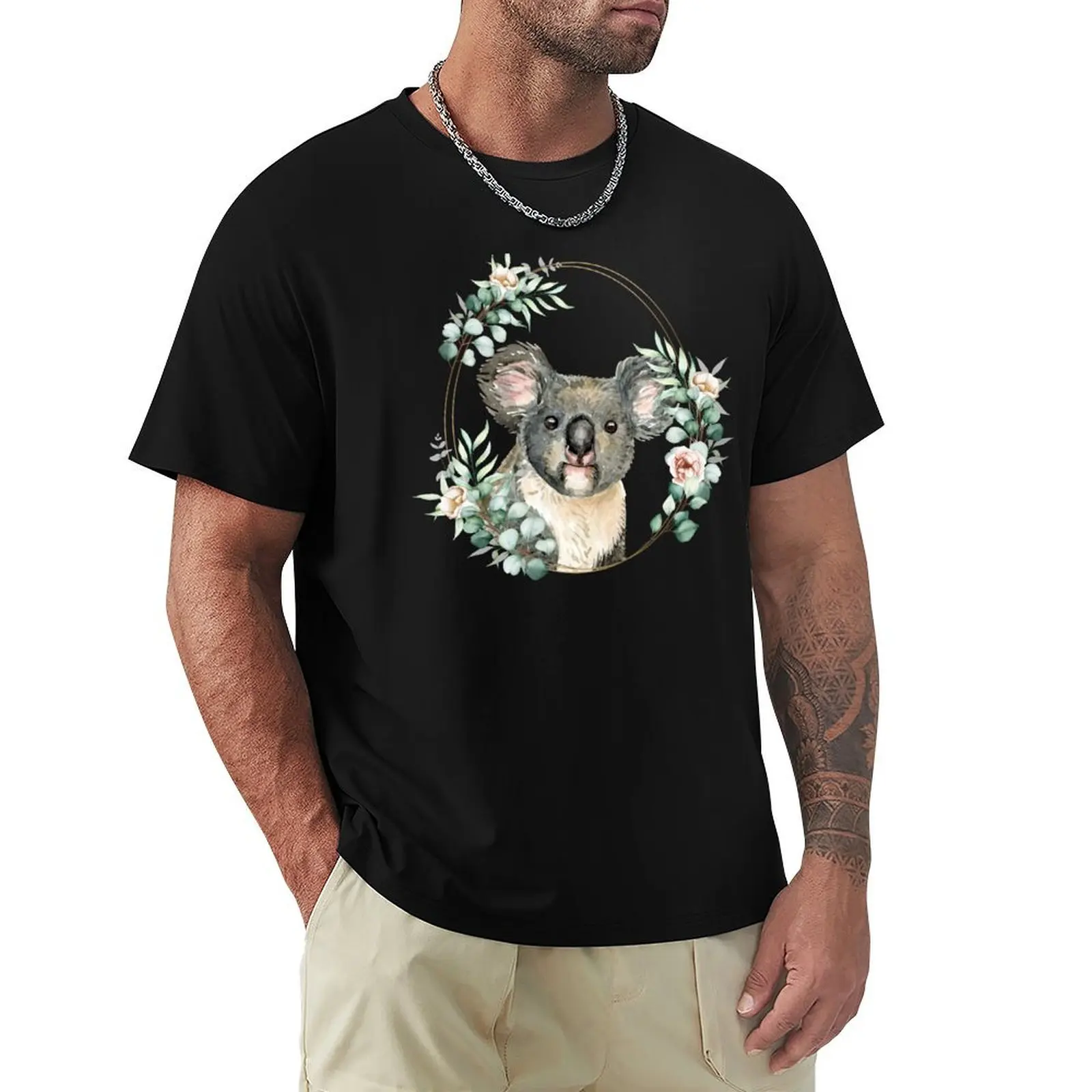 

Koala Bear in a Floral Gold Wreath Frame T-Shirt aesthetic clothes shirts graphic tee customizeds mens funny t shirts