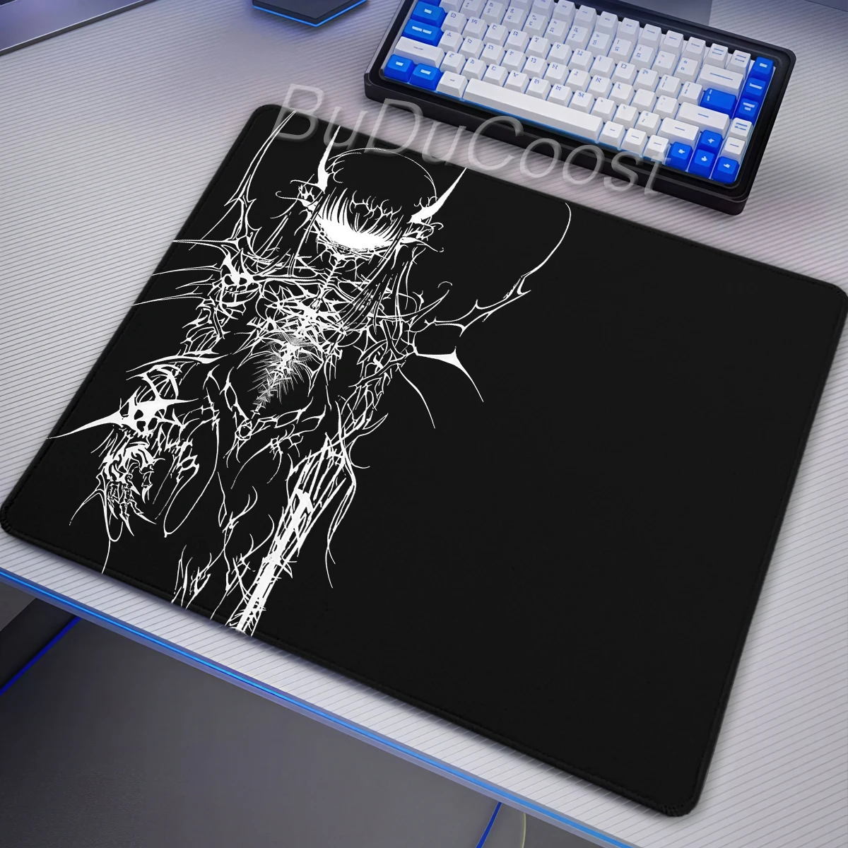 Tapis de souris noir et blanc, esthétique gothique, filles d'anime, tapis de souris pour ordinateur, clavier de jeu, tapis de décoration pour la maison