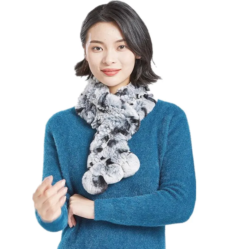 

Women's Real Rex Rabbit Fur Scarf Thick Soft Genuine Fur Autumn Winter Fluffy Neck Warmer Accessory