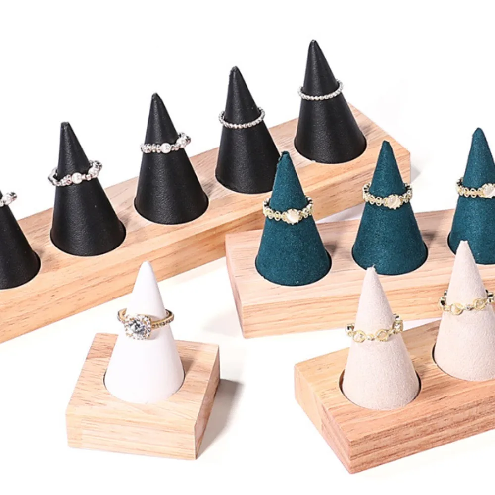 Rak Penyimpanan Cincin Bentuk Kerucut untuk Pajangan Perhiasan, Berbagai Ukuran, Bahan Flanel, Stand Pajangan Cincin Vintage Ringan