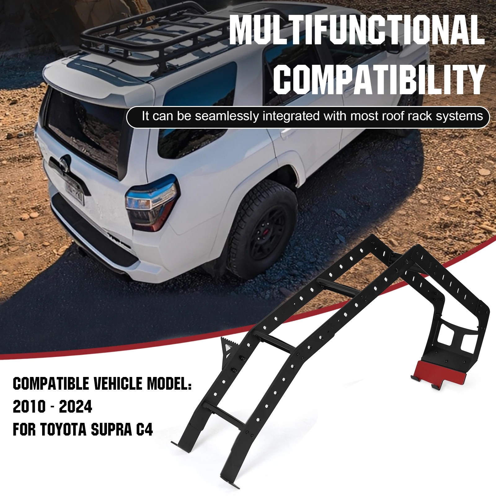 

Car Hatch Ladder Compatible with Toyota 4Runner 2010-2020 Black Thickened Aluminum Alloy Car Tailgate Ladder 4Runner Accessories