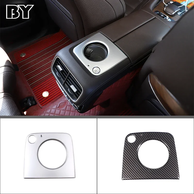 

For Mercedes-Benz GLE GLS 2020-2022 Car Armrest Box Rear Cup Holder Panel Cover Decorative Sticker ABS Carbon Fiber Accessories