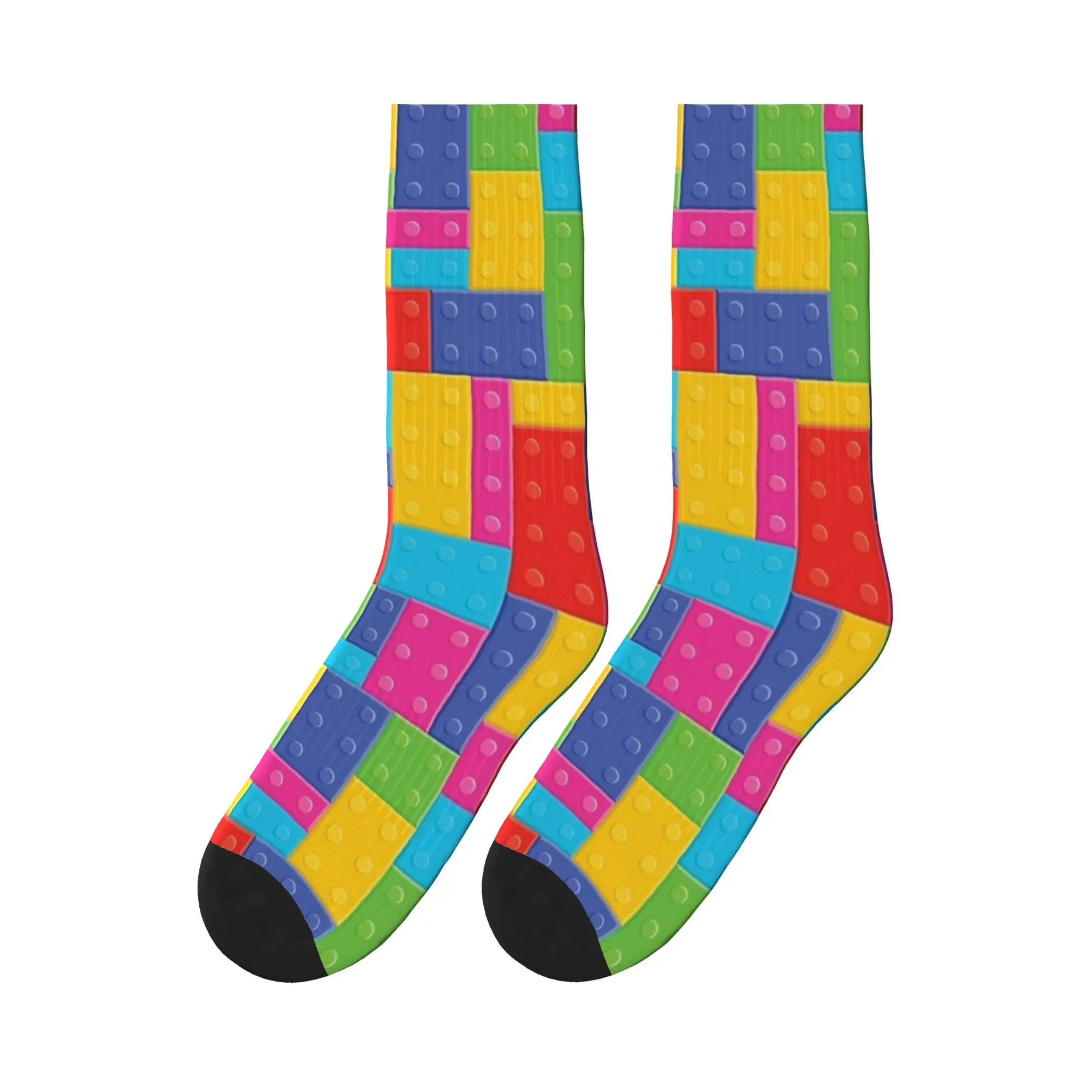 Men Socks Vibrant Multicolor Building Blocks Pattern  Stockings Autumn Casual Comfortable Socks Graphic Outdoor Non Slip Socks