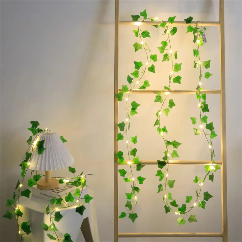 Green Leaf Ivy Vine LED String Lights Silk Leaves Fake Vine DIY Wedding Party Home Garden Decor LED Light Leaf Artificial Flower