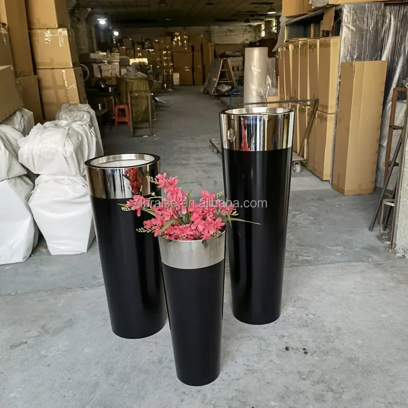 Luxury Home Decor Stainless Gold Large Planter Pot / Big Outdoor Flower Pots / Metal Tall Flower Vase for living room