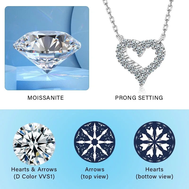 Moissanite Diamond 1CT Necklace For Woman Pendant 925 Silver Women Chains Party Bridal Fine Jewelry