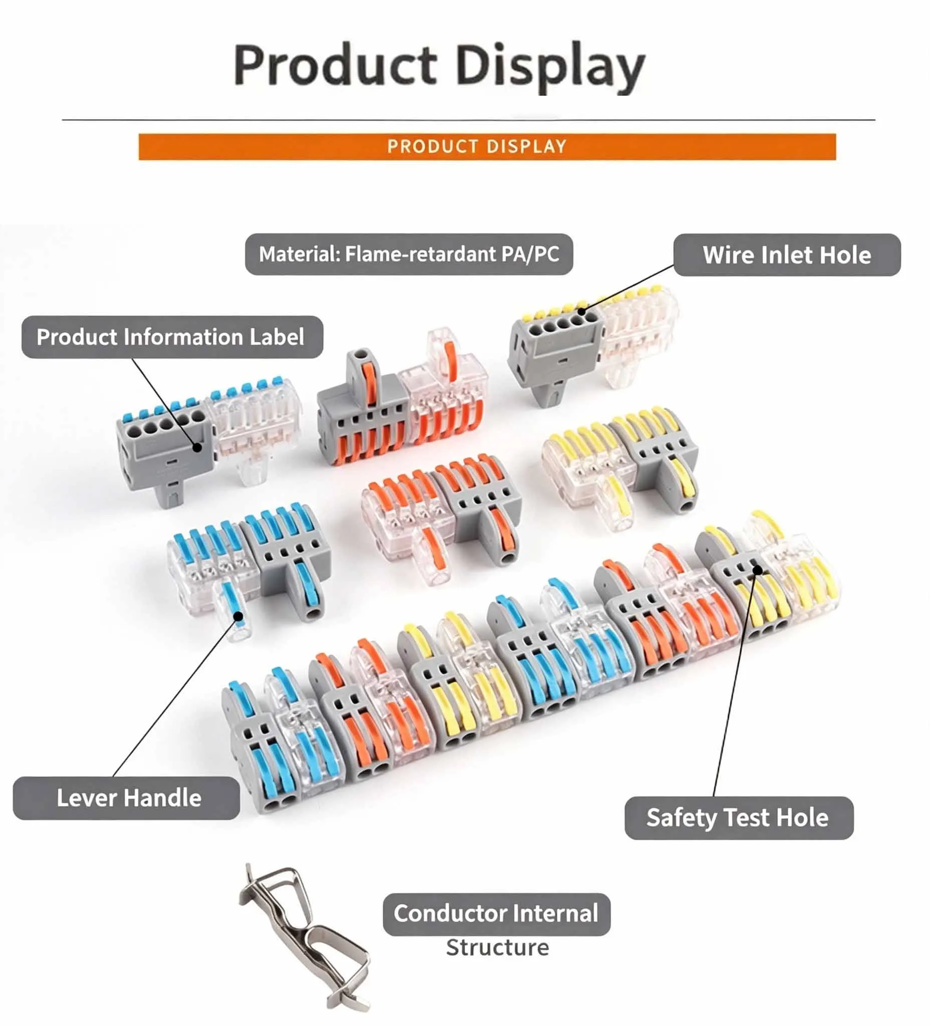10/50/100PCS Quick Wiring Terminal Block Push‑in Wire Connector,1‑in Multi‑out Universal Cable Splitter Butt Connector Reusable