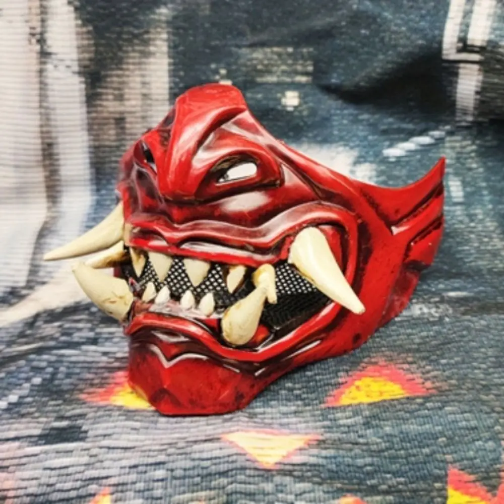 

Costumes Props Half Face Cosplay Red Prajna Mask Spooky Funny Samurai Cosplay Mask Masquerade 3D Japanese Mask Toy Gift