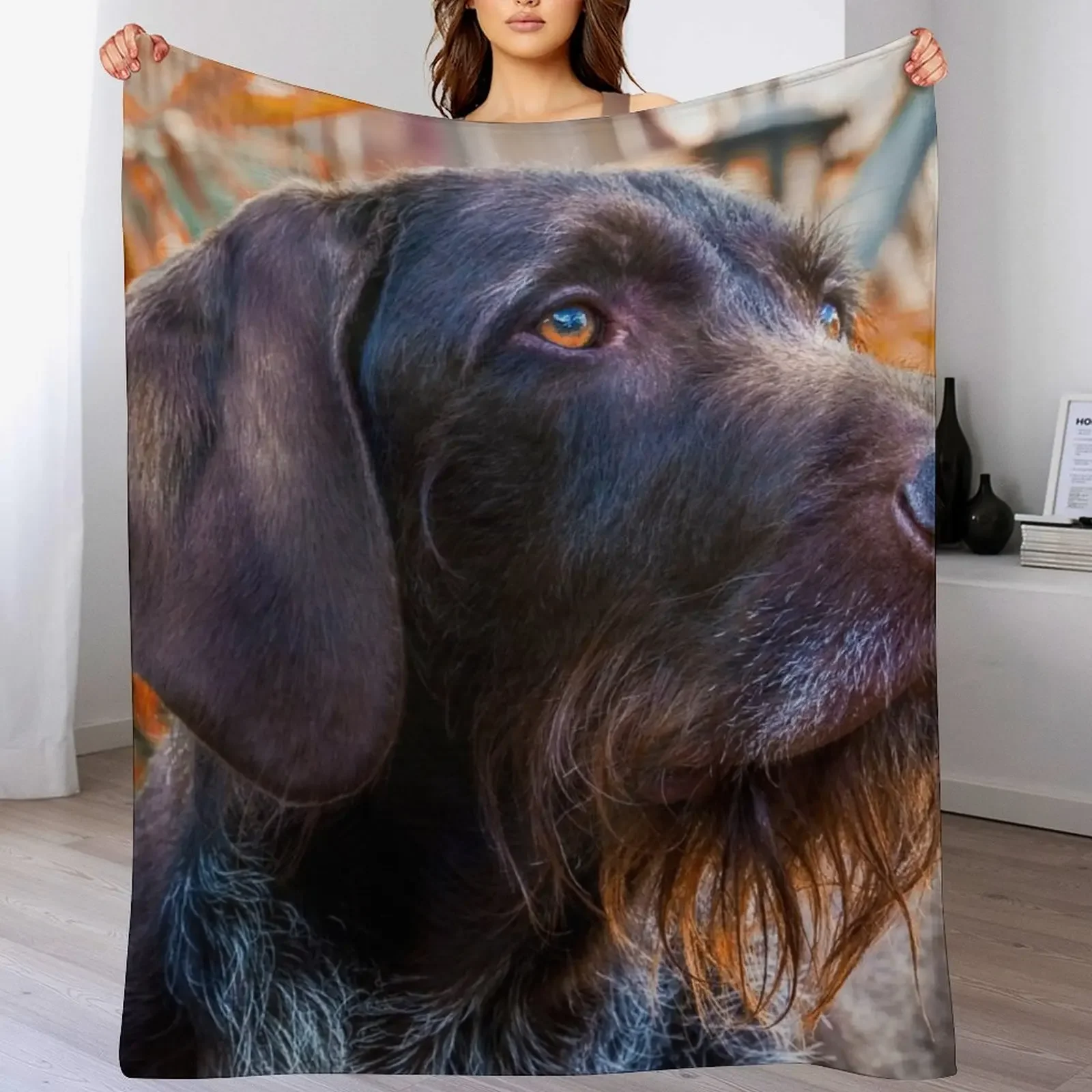 

German Wirehaired Pointer Portrait Throw Blanket Travel for sofa Thins Softest Blankets