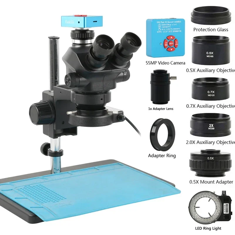 

55MP 4K HDMI Digital USB Microscopio Camera 3.5X-100X Simul-Focus Trinocular Stereo Microscope Soldering PCB Jewelry Repair Kit