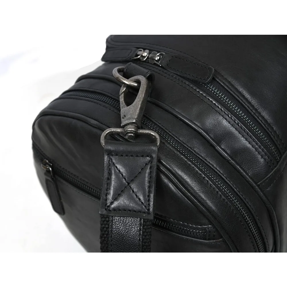 Grande bolsa de viagem de couro de grão integral de 22 polegadas com alças ajustáveis, vários compartimentos e bolsos com zíper para Weeken