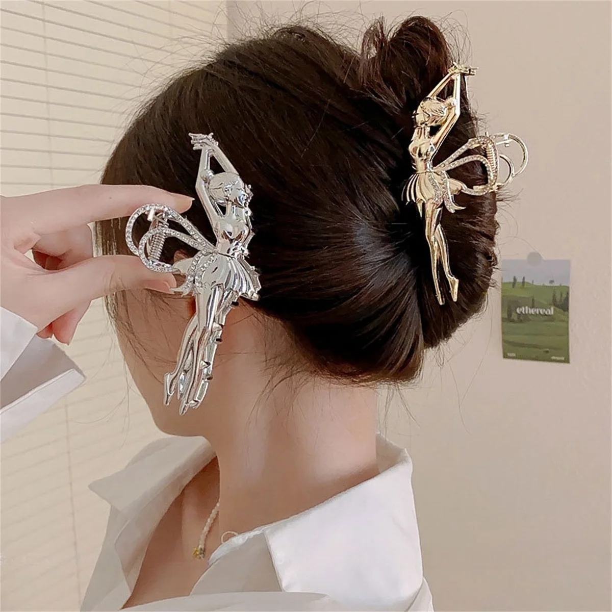 2PCS Diamond Ballerina Grab Clip European and American Metal Fashion Hair Grab Accessories