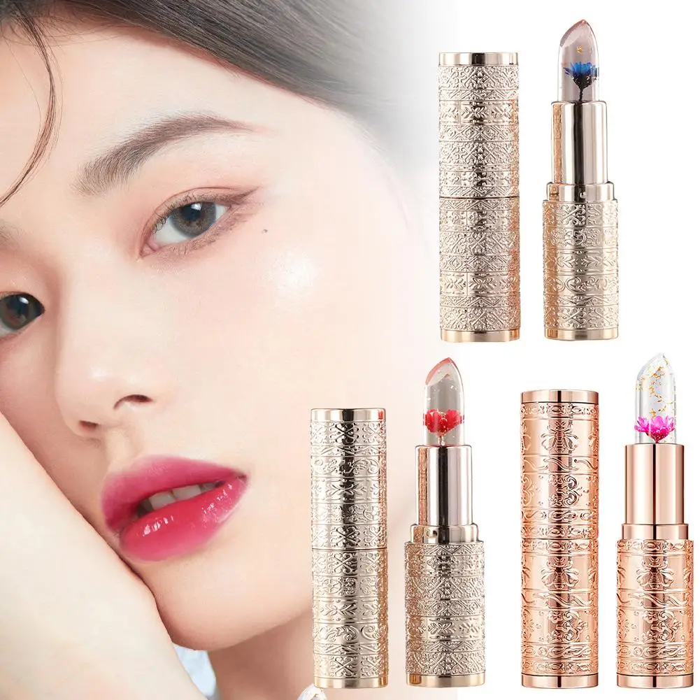 Lápiz labial de pétalo de flor, lápiz labial de pétalo que cambia de Color cristalino para mujer, hidrata, resistente al agua, taza no pegajosa, cosméticos de bálsamo labial