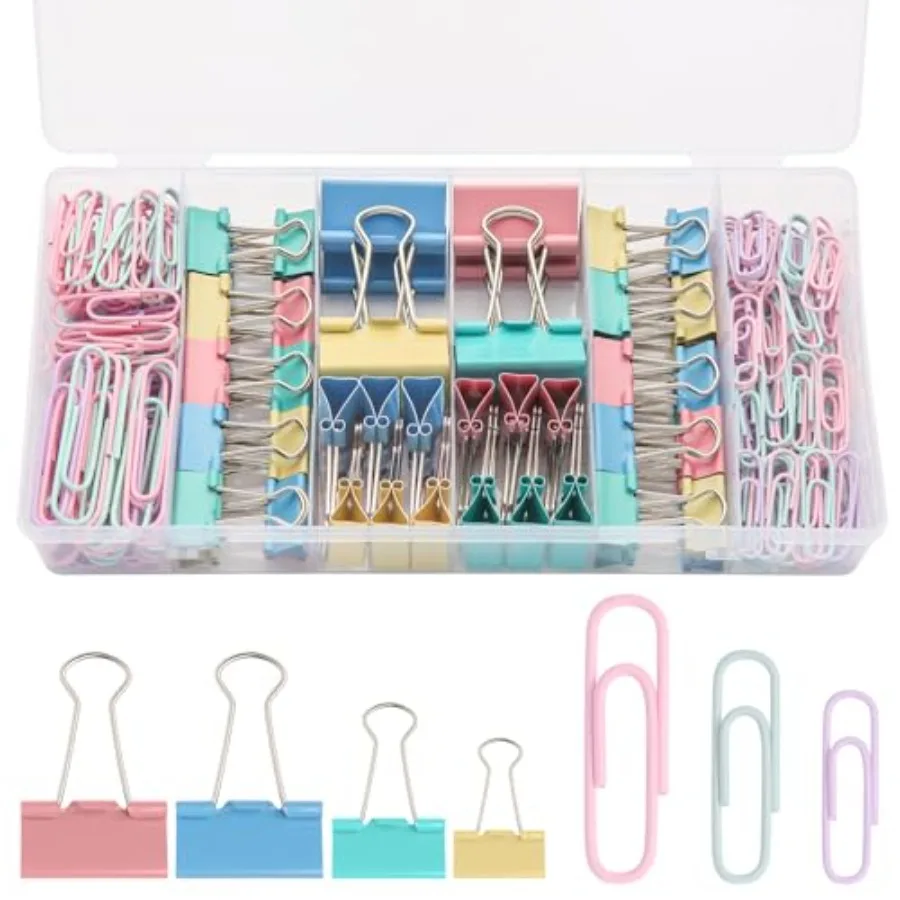 

240PCS Colored Assorted Size Paper Clips and Binder Clips, Paperclips Large Medium Small, Binder Clip and Paper Clip Set for Ho