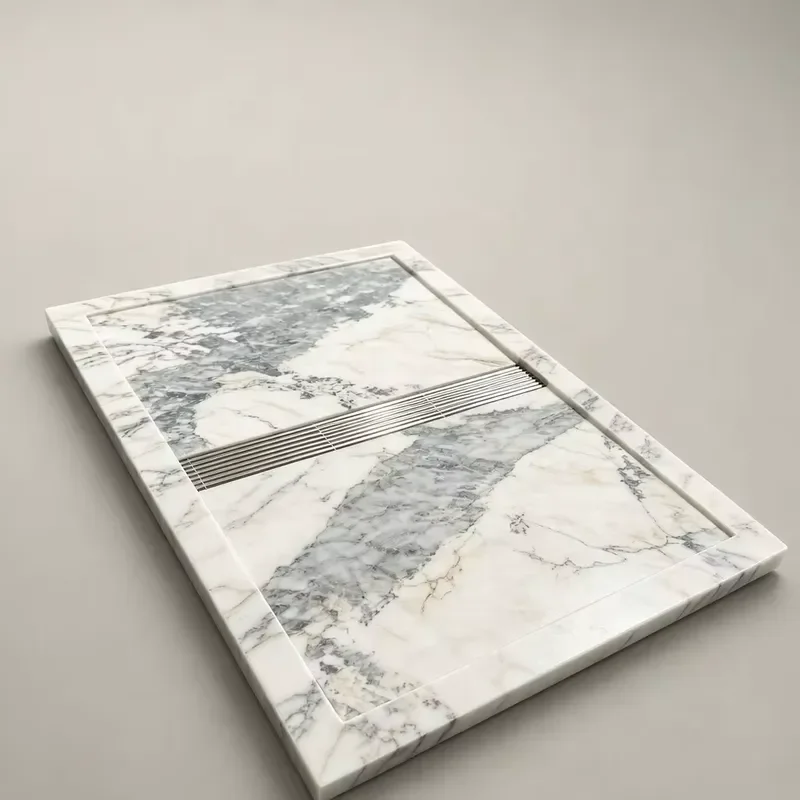 Modern Marble Style Artificial Stone Shower Tray Non Slip Durable Bathroom Basin for Hotel Apartment Burnt Stone Effect Floor