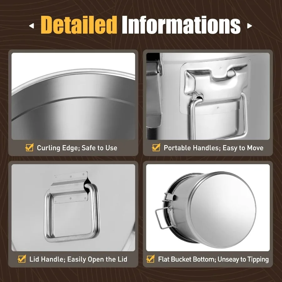 Wadah Kedap Udara Baja Tahan Karat 304 33L 8.7Gal Wadah Besar dengan Tutup dan Penjepit Pengunci Kokoh untuk Penyimpanan Makanan