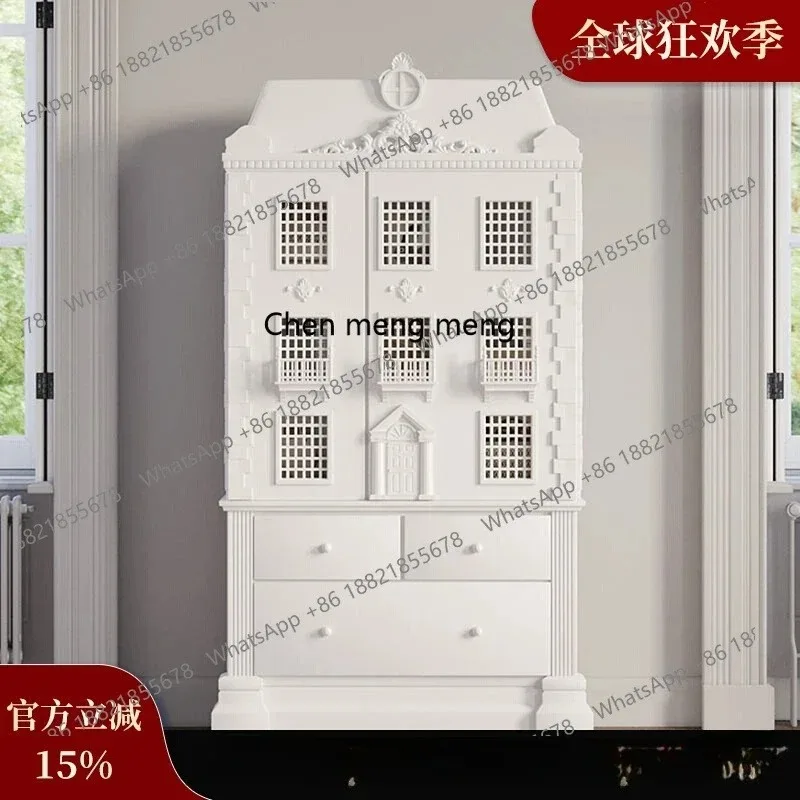 

American carved solid wood bookcase small household bookcase French cream style designer dust-proof bookshelf