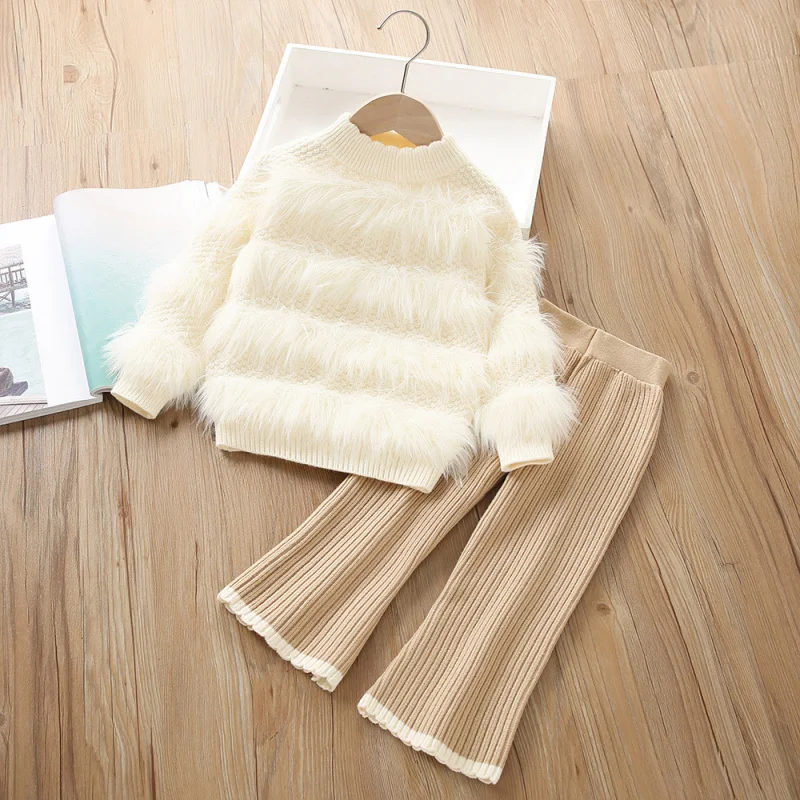 

Girls' Sweater Set Autumn Winter New Knitted Sweater Straight Wide-Leg Pants Two-Piece Set Versatile Girls' Two-Piece Set