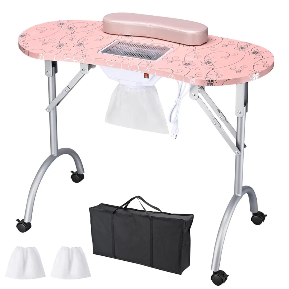 

Manicure Nail Table Portable Folding Nail Technician Desk Built-in Dust Collector Carry Bag Manicure Table With Lockable Wheel