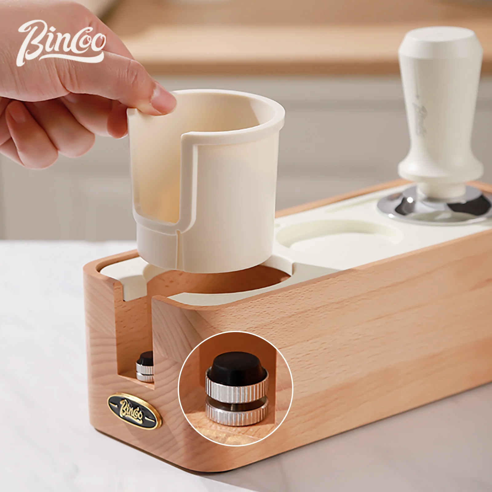 Bincoo 51/53/58mm Coffee Tamper Station Distributor Base Beech wood Coffee Cloth Powder Station Leveler Tool Barista Accessories