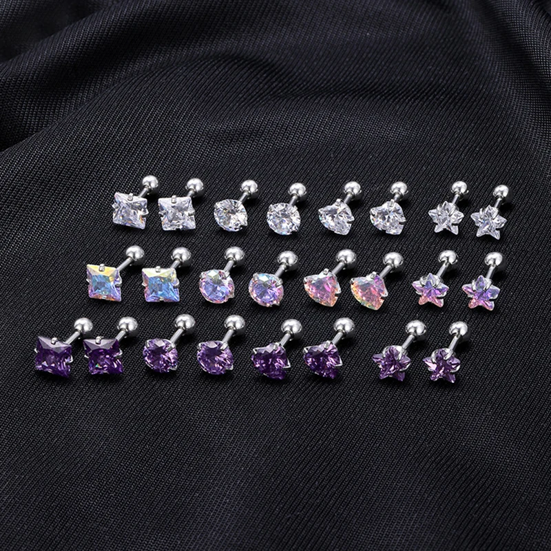 1Pair Simple Thin Rod Earrings Zircon Earrings Screw Ear Bone Nail For Men Women CZ Barbell Helix Tragus Stud Piercings Jewelry image 2