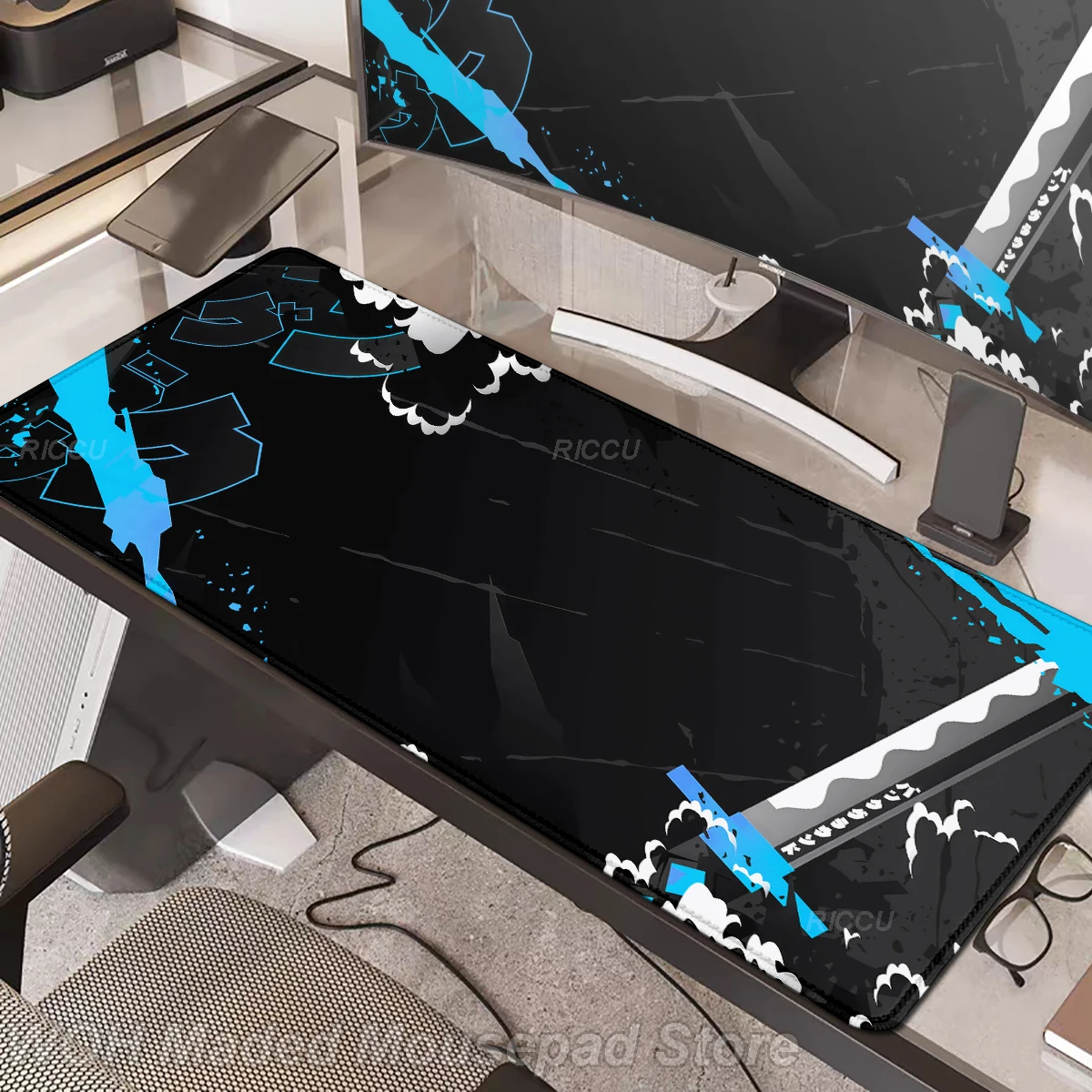 Mouse Pad Black Japanese Katana Desk Mat Large Office Computer Keyboard Mousepad Gamer Laptop Anti-slip Long Table Pad Playpad