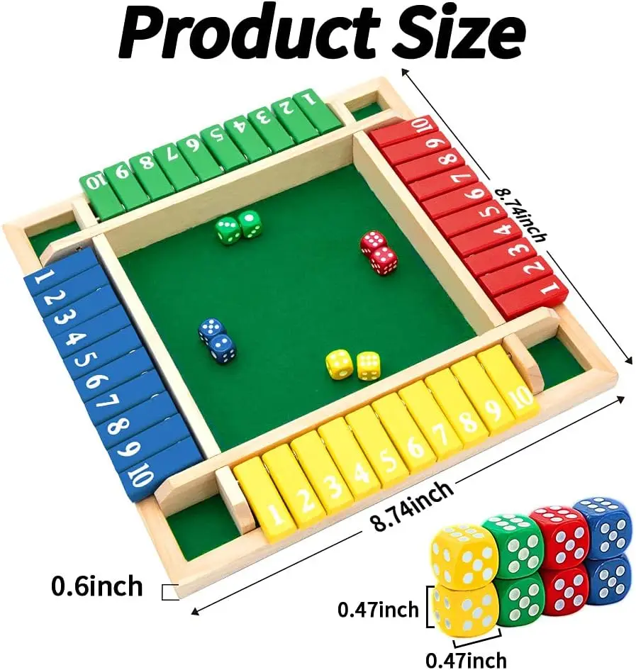 Shut The Box Dice Game Wooden Flaps & Dices Game 4 Players Pub Bar Party Supplies Family Entertainment For Kids & Adults