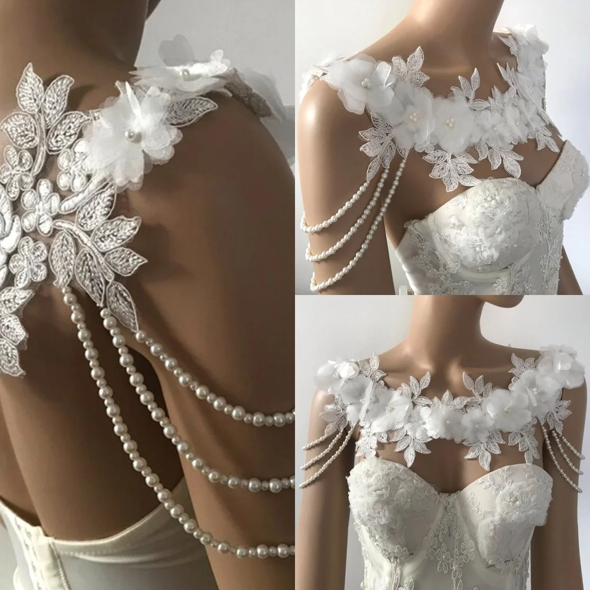 Elegant Bridal Jacket Lace Appliqued Pearls Beading Wrap Bride Accessories For Wedding Dress Jackets Custom Made