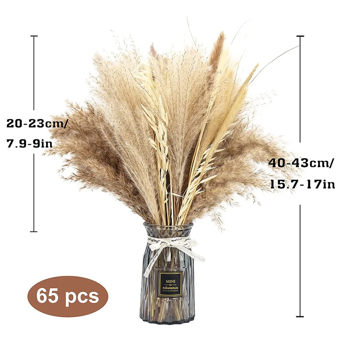 M02K-Natural Dried Pampas Grass,65Pcs Large Pampas Grass Decor Tall,Pompous Grass Wedding Flowers, Boho Pampas