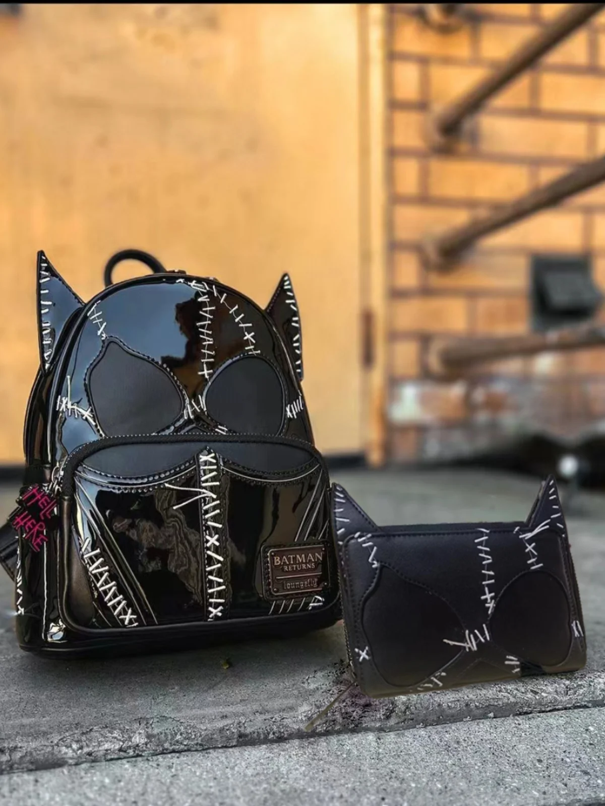 2 Pcs Genuine Longefly Cat Woman Cospack Batman Cosplay Backpack Women'S Casual Bag Wallet Set Surprise Gifts