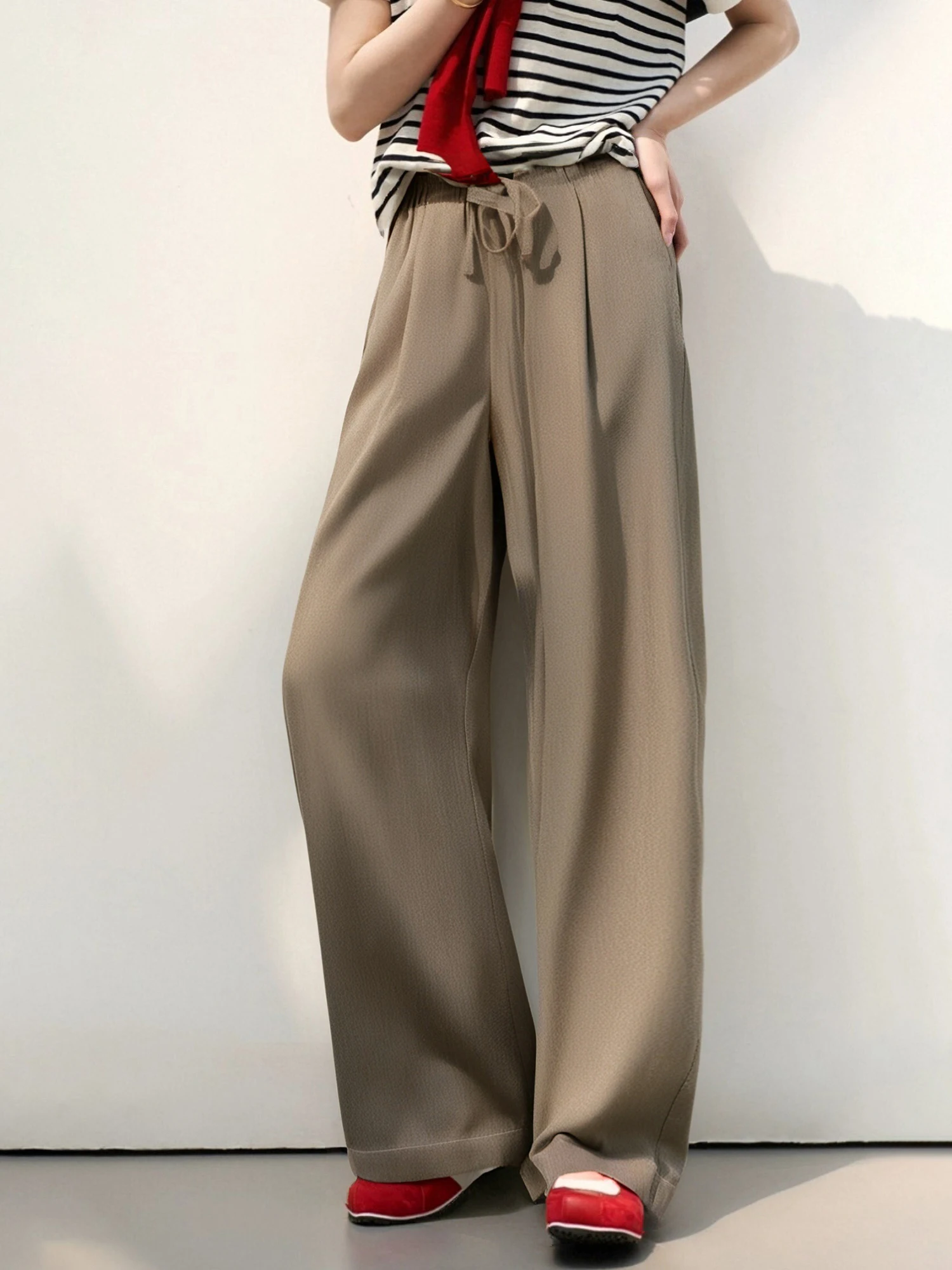 Chivirin Casual Straight Leg Pants Thin Sle Versatile High Waist Long Trousers Polyester Lenzing Lyocell Linen Blend