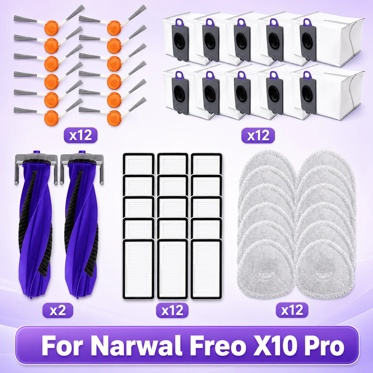 Fit For ( Narwal Freo X10 Pro ) Vacuum Parts Main Roller Side Brush Cover Filter Mop Cloth Dust Bag Accessories