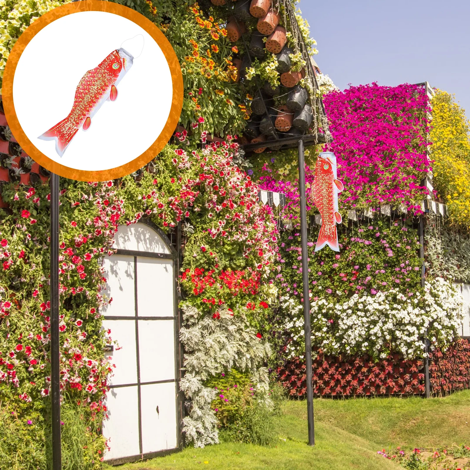 

1pc Carp Flag Japanese Style Fade Resistant Waterproof Hanging Decor For Garden Balcony Restaurant Home Decoration Silk Carp