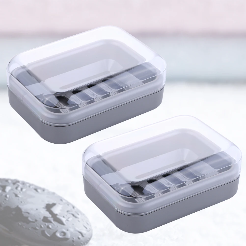 

Traveling Waterproof Soap Box Case Container Dish with Lid Grey Bathroom Holder