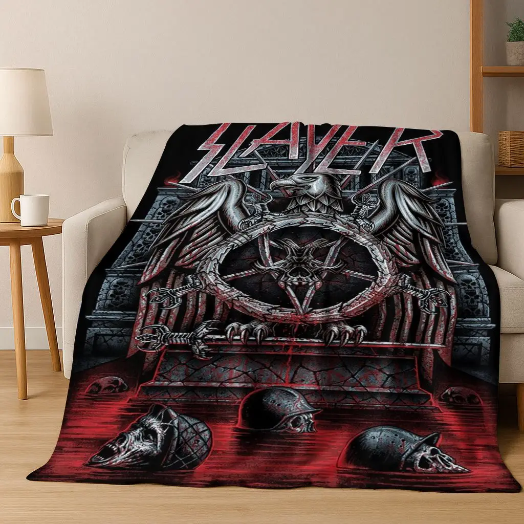 2026 Slayer Heavy Metal Rock Band Skull Art Flannel Blanket,Cozy Soft Throw Blanket for Home Bedroom Bed Sofa Picnic Cover Gift