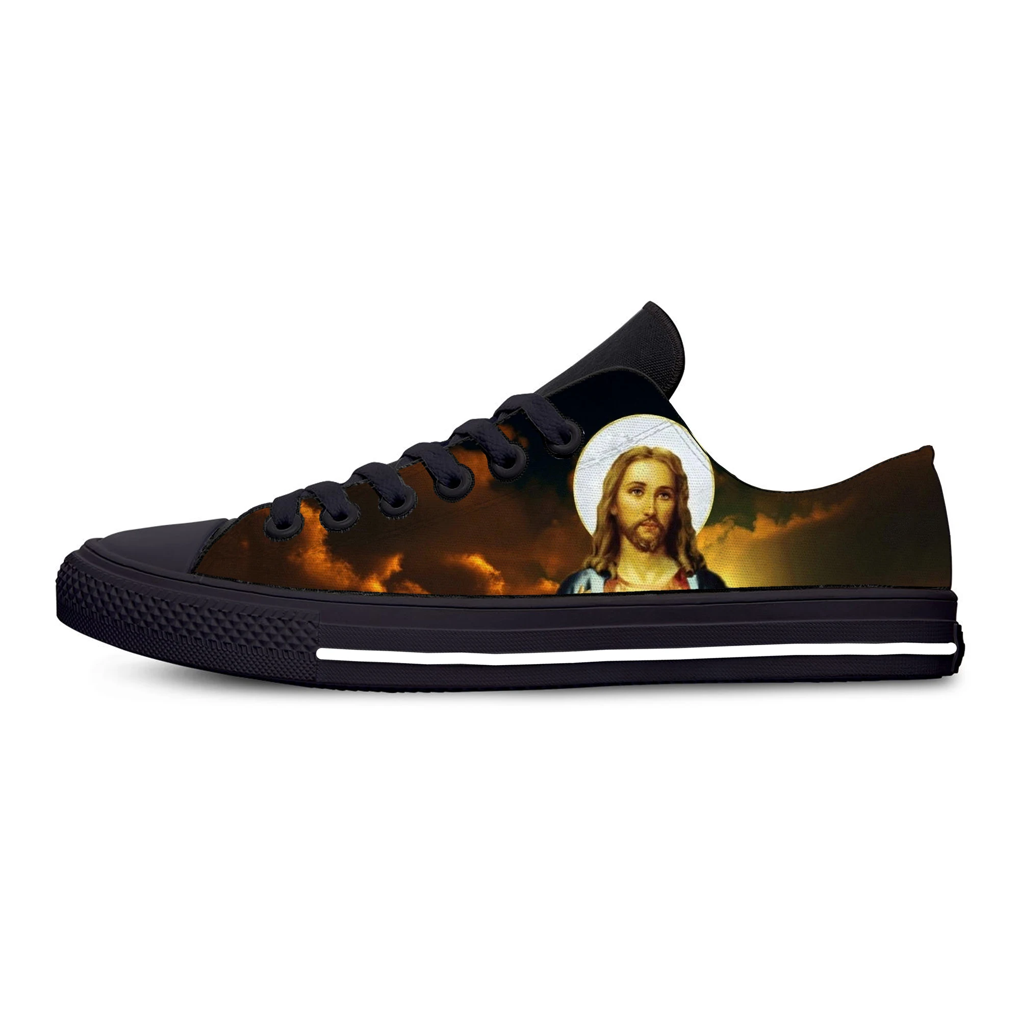 Quente do verão cristão deus senhor jesus cristo religião moda casual sapatos de pano das mulheres dos homens tênis baixo topo clássico sapatos de placa