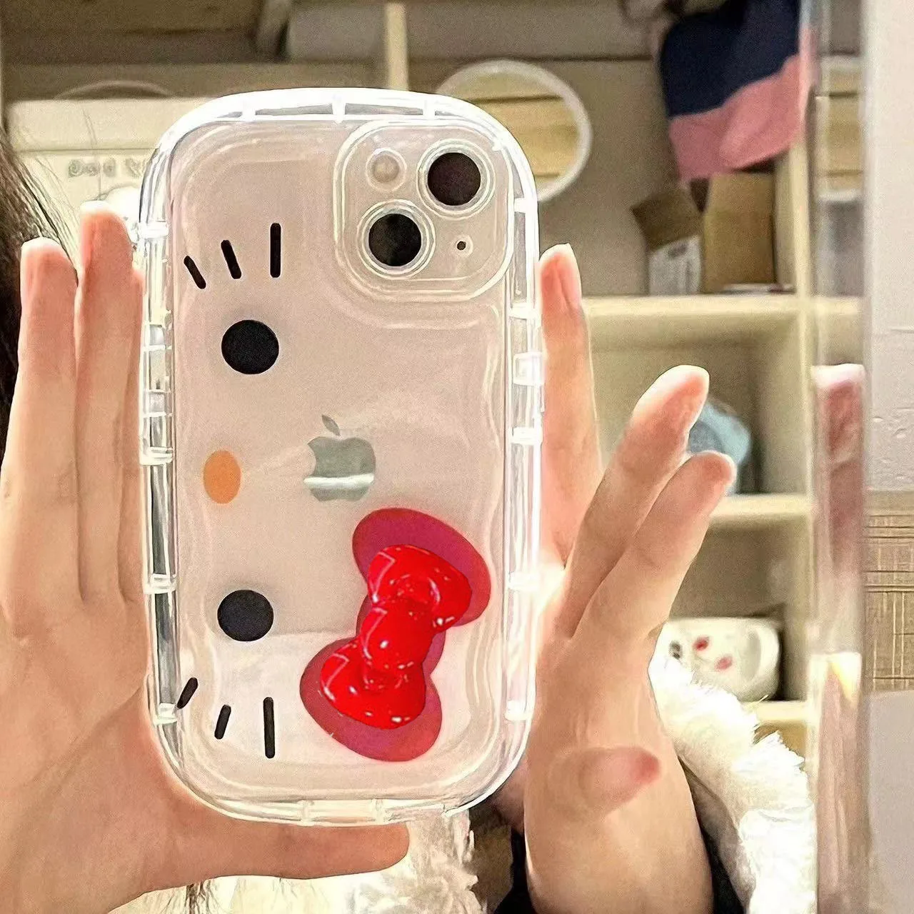 Hello Kitty Face Red Bow Strap Fat Phone Case For iPhone 16 14 12 13 11 15 Pro Max XR XS MAX 7 8Plus MINI Y2K Girl Kawaii Cover