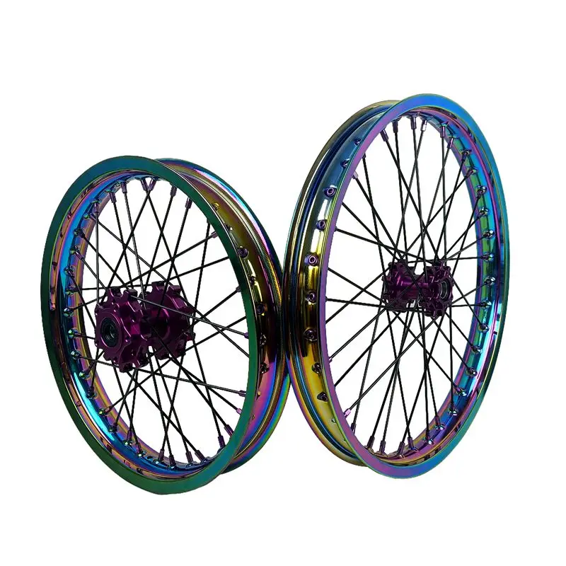 1.6*19 Rear 1.85*16 Dirt Bike Rear Wheels Rims Set Rainbow Rims New Condition Aluminum Alloy Material