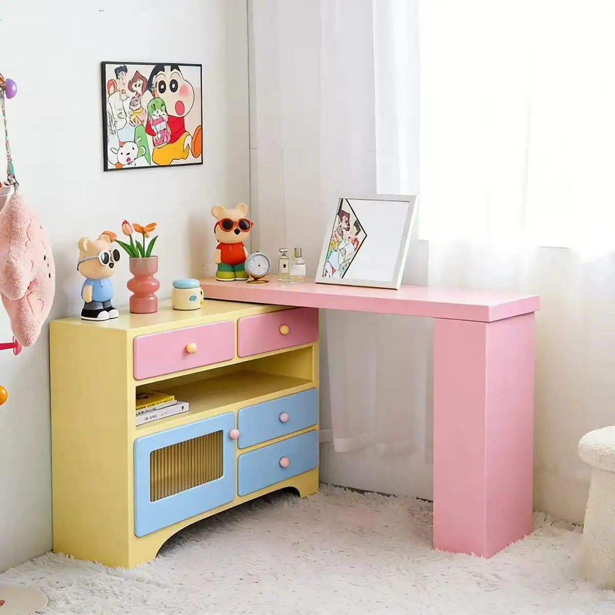 Dopamine dresser, bedroom storage cabinet, dressing table, household telescopic integrated bed end corner chest, telescopic