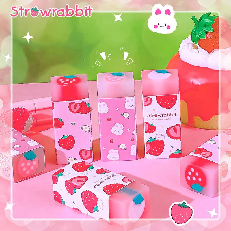 kawaii Aesthetic stationery  items back to school acsesories cute strawberry eraser rubber teacher supplies School stuff