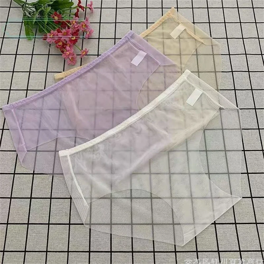 3pcs Sexy Mesh Full Transparent Panties for Women Super Thin Breathable Perspective Brief Underwear Plus Size Panty