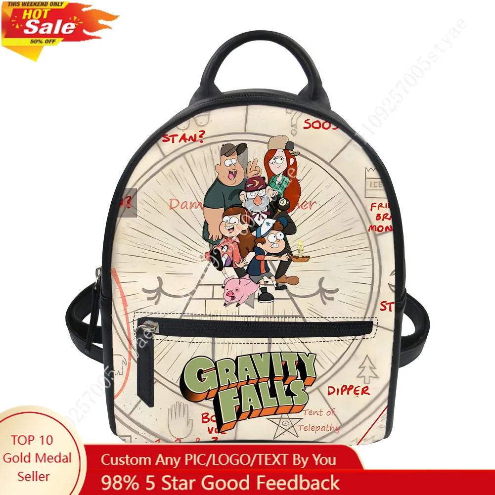 

Gravity Falls Backpack Disney Cartoon Decorate Leather Bags Design Your Photo Logo Text Party Holiday Custom Gifts Cosplay