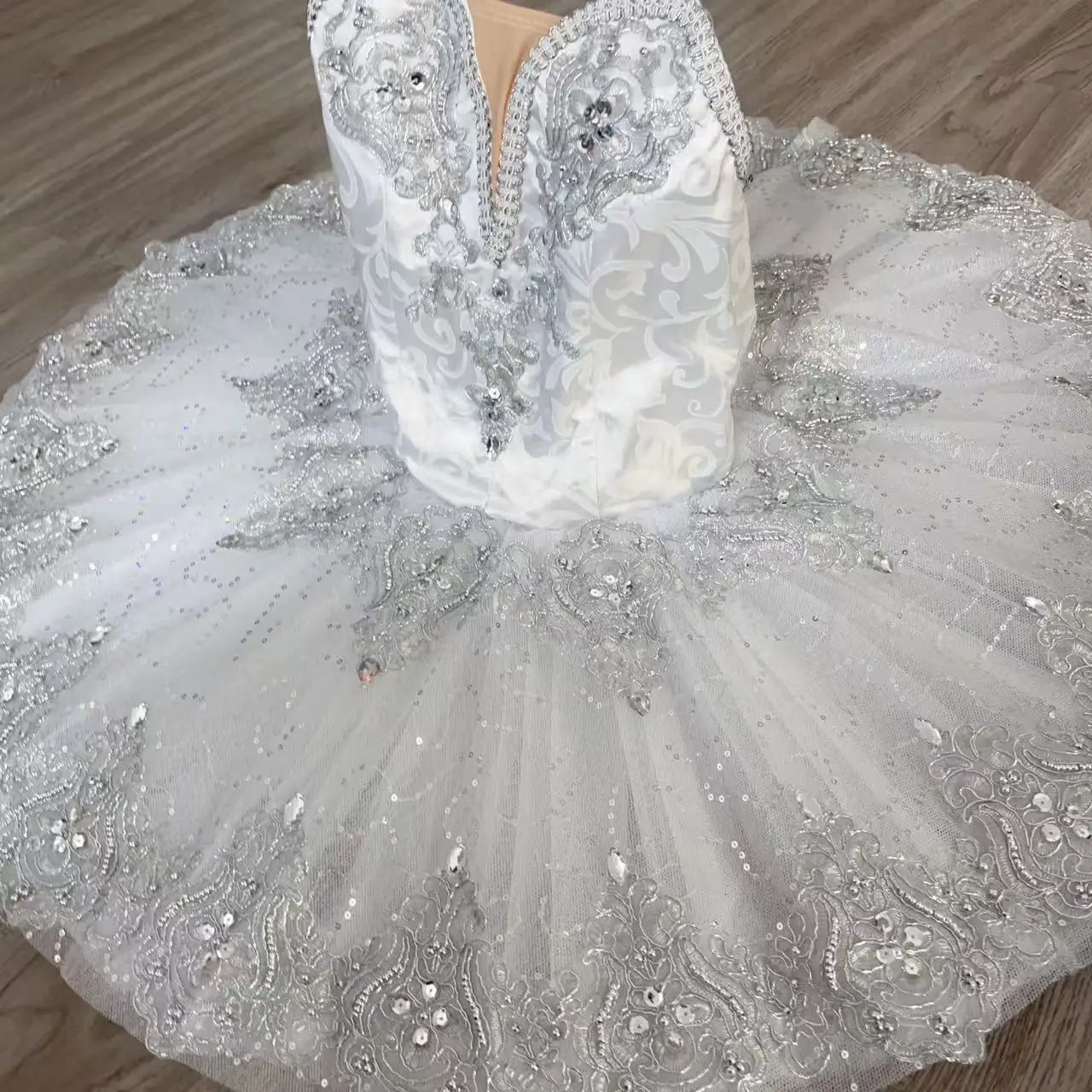 Danyi Dance tutusimple Adult Children White Silver Fairy Ballet tutu disk skirt Competition costume