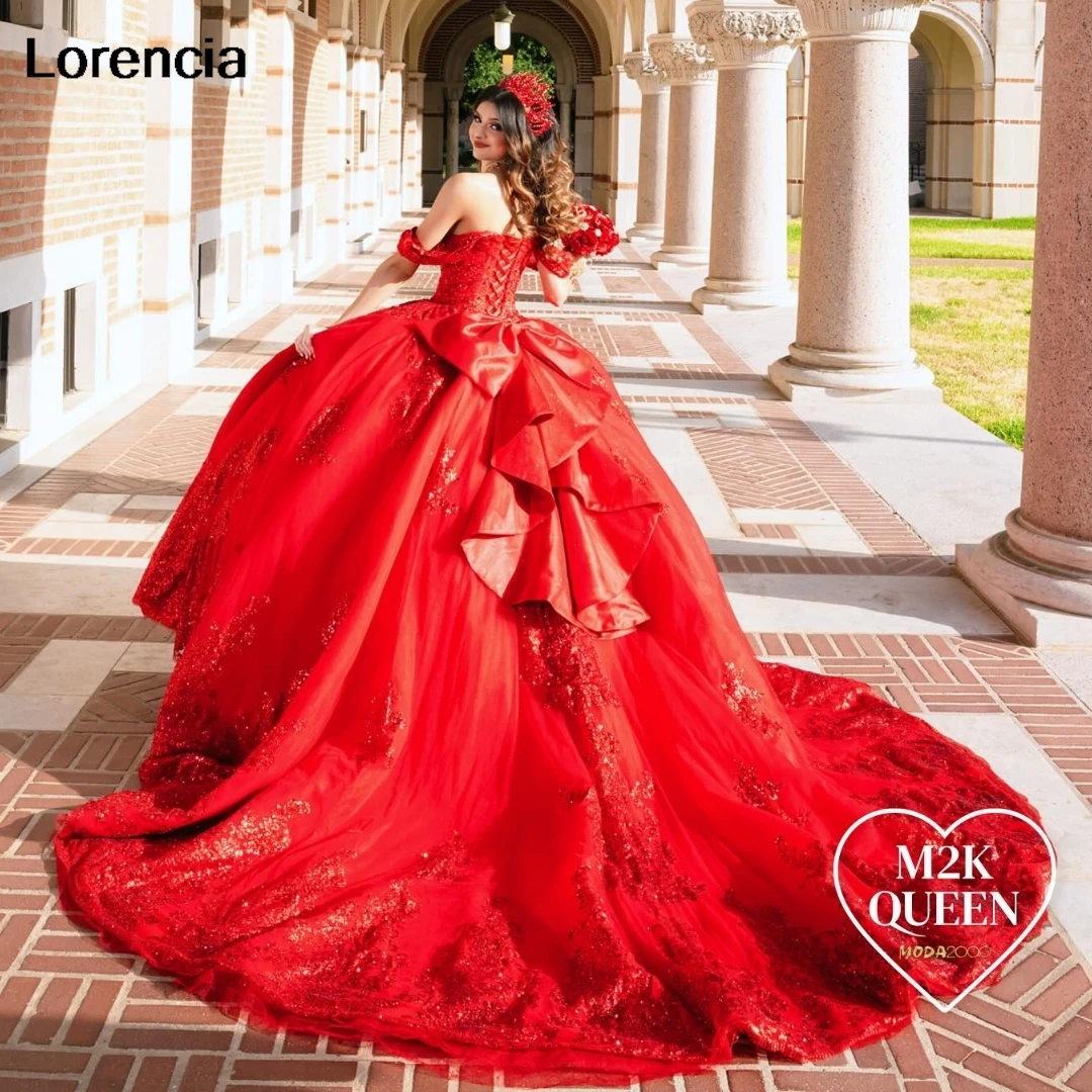 Customized Mexican Red Quinceanera Dress Ball Gown Applique Beading Crystals Corset Bow Sweet 16 Vestidos De 15 Años YQD896