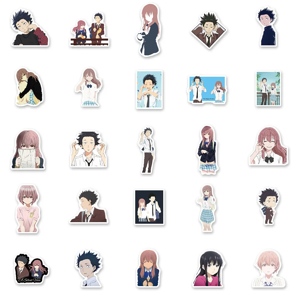 Pegatinas de Graffiti de la serie A Silent Voice, adhesivos de Anime de 50 piezas, adecuados para cascos, decoración de pared de escritorio, paquete de pegatinas DIY, venta al por mayor