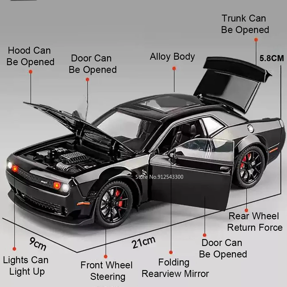 1:24 Viper Hellcat Sports Car Model Toy Alloy Diecast Sound Light Pull Back Wheel Steering Racing Cars Models Display Ornaments